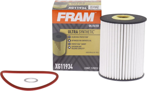 FRAM Ultra Synthetic Automotive Replacement Oil Filter, Designed for Synthetic Oil Changes Lasting up to 20k Miles, XG11934 with SureGrip (Pack of...