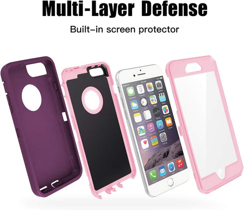AICase iPhone 6/6S Plus Heavy Duty Case - Built-in Screen Protector, 4-in-1 Rugged Shockproof Cover (Pink/Purple)...