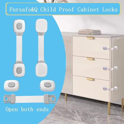 Fursafe&Q Baby Cabinet Locks, Child Safety Cabinet Proofing -Child Safety Strap Locks Adhesive Drawer Fridge Ovens Door Toilet Latches No Drill Mu...