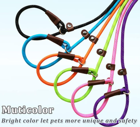 2 Pcs 8ft Slip Lead Dog Leash, Reflective No Pull Training Leash, 1/3" Nylon Rope Slip Leash for Small Medium Dogs (Blue+Black)...