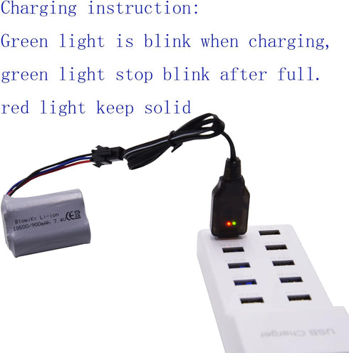 Blomiky SM-3P Plug 7.4V 900mAh Li-ion Rechargeable Battery and Charger Cable for G03082R Amphibous RC Cars C82 Battery......
