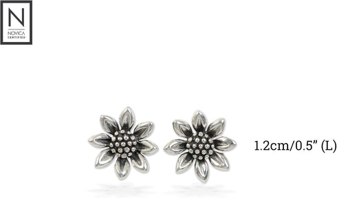 NOVICA Artisan Handcrafted Small Sunflower Stud Earrings | .925 Sterling Silver Stud Earrings | Lightweight With Gift Pouch | Sunflower Love-Theme...