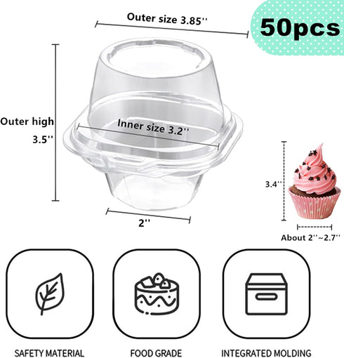 i-CHONY Individual Cupcake Holder - Clear Plastic Dome Single Cupcake Carrier Muffin Container Holders Cases Boxes Cups(50pcs)...