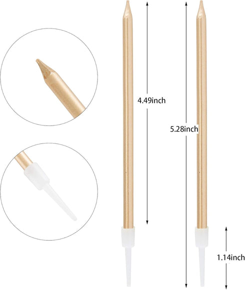 24 Count Metallic Birthday Candles Slow Burning Happy Birthday Cake Candles Long Thin Cake Cupcake Candle in Holders for Lucky Party, Wedding Part...