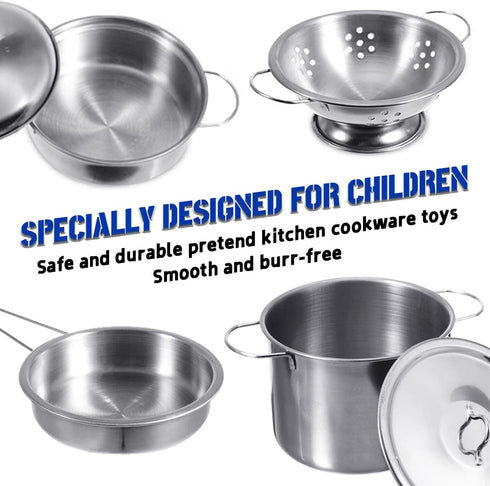 Cookware Pots and Pans Play Set with Cooking Mini Stainless-Steel Kitchen Cooking Utensils Toys,Pretend Toys for Kids, Educational?Development Toy...