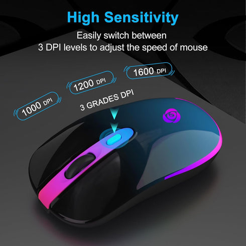 HOTLIFE Wireless Mouse, Bluetooth Mouse with Dual Mode (Bluetooth 5.1+USB C/Type-c) 2.4GHz Rechargeable Silent LED Mouse for Laptop, MacBook, iPad...