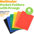 2 Pocket Multicolor Plastic Folders with Prong Fasteners, Black, Red, Green, Blue, Yellow, Orange, 6 Pack Plastic Folders...