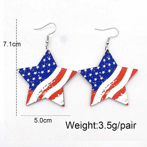 American Patriotic Wood Earrings Set American Flag Red White and Blue Heart Teardrop Earrings for Women 4th of July Independence Memorial Day Dang...