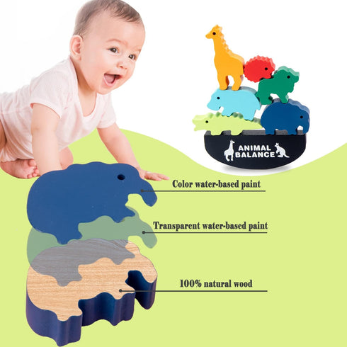 Wooden Blocks Stacking Toys for kids, AULEGU Animal Balance Game for Toddler, Fine Motor Skill Toys for 3 4 5 6 7 Year Old, Farm Animal Shape...