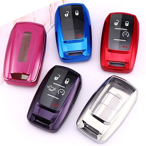 TPU Case 360 Degree TPU Protection Smart Keyless Entry Holder Remote Key Fob Cover Fit for 2021 2020 2019 Dodge Ram 1500 5B Rubber Key Fob Cover G...