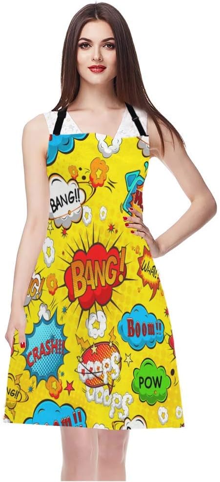 WONDERTIFY Strange Graffiti Apron,Various Cute Cartoon Bib Apron with Adjustable Neck for Men Women,Suitable for Home Kitchen Cooking Waitress Che...