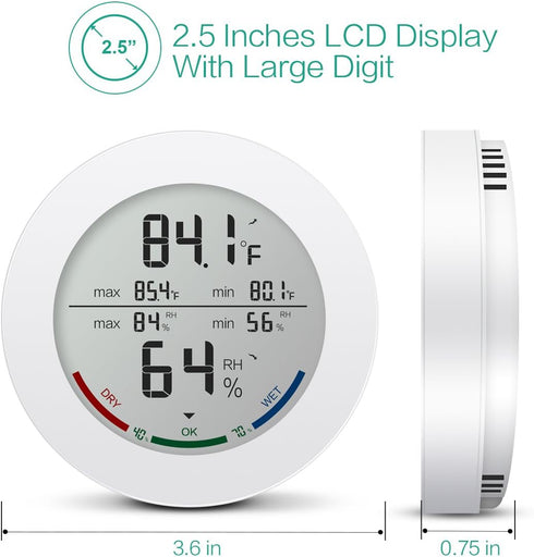 ORIA Digital Humidity Thermometer, Temperature Humidity Indoor, 2.5 Inches LCD Display, ? and ? Switch, Hygrometer Thermometer for Indoor Use, 2 Pack