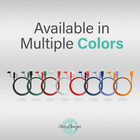 Classy Chargers Universal 3-in-1 Nylon Charging Cables for iPhone, Android, and More | 6ft Certified Lightning Cable, Type C, Micro USB | Compatib...