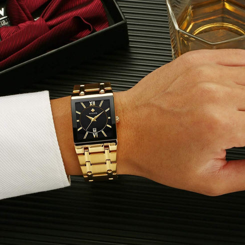 WWOOR Square Watches for Men Stainless Steel Mens Square Watch with Date Original Waterproof Analog Quartz Fashion Business Casual Wristwatch...
