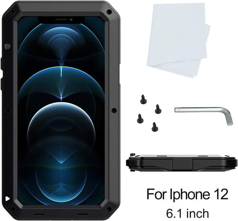 Marrkey for iPhone 12 Case,Full Body Protective Cover Heavy Duty Shockproof Tough Armour Aluminum Alloy Metal Case with Silicone Built-in Screen P...