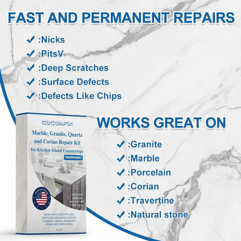 Quartz Countertop Chip Repair Kit. Marble and Granite Repair Kit.(Transparent) - Quickly Repair Countertop Chips and Cracks & Scratches. for Quart...