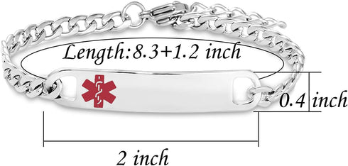 Red Medical Alert Bracelet for Women Men Emergency First Aid Health Alert Engraved Adjustable Stainless Steel Chain Bracelets...