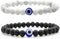 2-3Pcs Lucky Turkish Blue Evil Eye Hamsa Hand of Fatima Beaded Stretch Bracelet Elastic 7 Chakras Gemstone Lava Stone Bracelet for Women Men Good ...