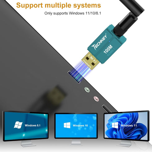 Long Range Bluetooth Adapter for Desktop PC,Techkey 5.3+EDR V1 USB Bluetooth Adapter,Class 1 Wireless Bluetooth Dongle Bluetooth Receiver Support ...