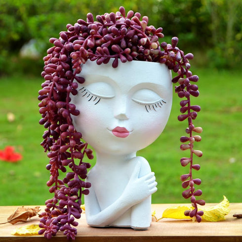 Face Planter, Head Planters for Indoor Plants, Cute Succulent Pot, Heads Plant Pots, Small Plant Pot, Girl Flower Pots with Drainage Hole, Unique ...