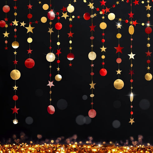 Cheerland Gold Red Party Decorations Star Garland Starry Night Streamers Burgundy Circle Dots Moon Hanging Twinkle Little Star Backdrop Birthday V...