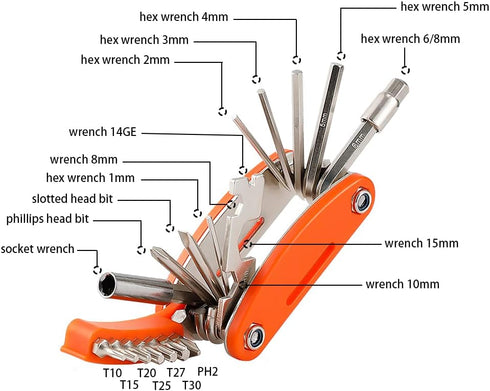 Bike Multi Tool Kit Carbon Steel 20 in 1 Repair Tool Portable Collapsible Mountain Bike Repair Tool Kit Bicycle Essentials with Bicycle Puncture R...