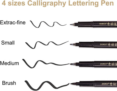 Refill Hand Lettering Pens, 4 Size Black Ink Calligraphy Pen Brush Lettering Pens Markers for Beginners Writing, Card Making, Signature, Illustrat...