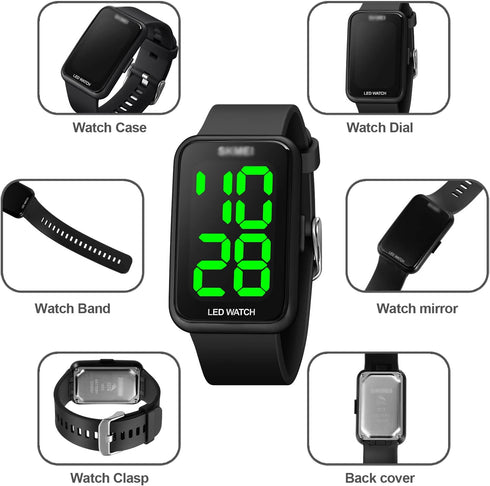 Digital Sport Watch, Fashion LED large digital display Watch Outdoor 50M Waterproof Rubber Bands Wristwatch for Men Women Teens Students...