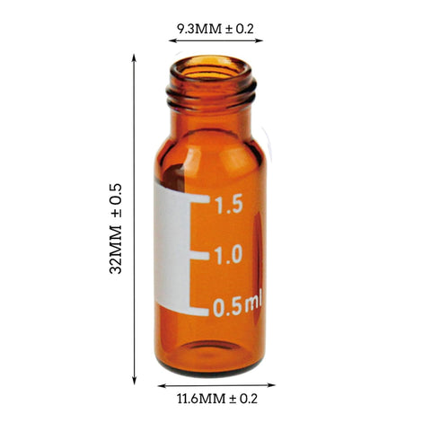 2 ml Autosampler Vial, 9-425 HPLC Vial with Writing Area and Graduation, Amber Sample Vial and 9 mm Blue Screw Cap with Hole, White PTFE&Red Silic...