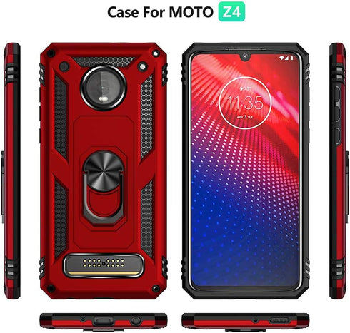 Military Grade Drop Impact for Motorola Moto Z4 Case,Moto Z4 Play Case 360 Metal Rotating Ring Kickstand Holder Magnetic Car Mount Armor Heavy Dut...