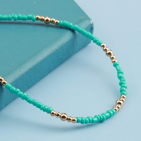 Bohemia Turquoise Bead Anklet Blue Beaded Ankle Bracelet Beach Anklet Chain Summer Foot Chain Jewelry for Women and Girls...