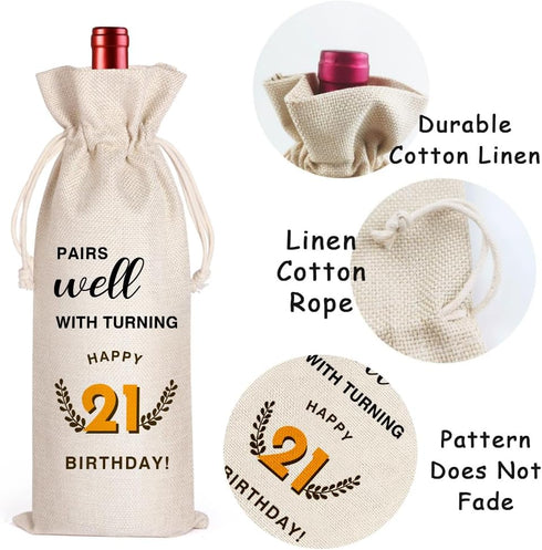 LANBAIHE 21st Birthday Gifts for Her,21st Birthday Gift for Women Men, 21 Years Old Birthday Gifts Wine Bag, 21st Birthday Decorations Party Suppl...
