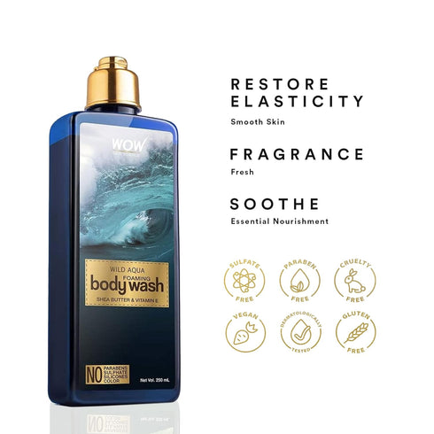 WOW Skin Science Wild Aqua Foaming Body Wash, Women's Body Wash, Mens Body Wash, Vitamin E Body Wash, Dry Skin Acne Body Wash Women Moisturizing, ...