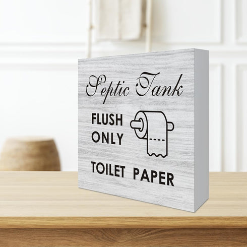 Bathroom Notice Wooden Box Sign with Saying Desk Decor 5 x 5 Inch Septic Tank Flush Only Toilet Paper Box Sign Wood Plaque Block Sign Rustic Home ...