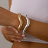 2PC Gold Cuff Bracelets Set For Women Adjustable Open Stack Arm Cuff Upper 18K Gold Plated Bangle Hammered Textured Trendy Irregular Statement Chu...