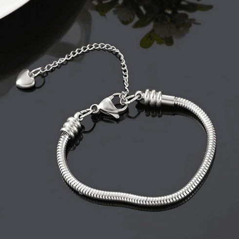 Women European Charm Bracelet Stainless Steel 3mm Snake Chain Bracelets Fits Charms Bead...