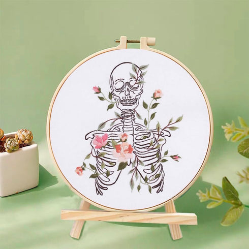 YANGSHINE 2 Sets Human Anatomy Embroidery Kit for Beginners,Flower with Skull Patterns Cross Stitch Kits,Including Embroidery Hoops, Fabric,Color ...