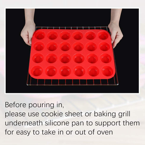 CAKETIME Silicone Muffin Pan Mini 24 Cups Cupcake Pan, Nonstick Food Grade Silicone Baking Pan 1 Pack...