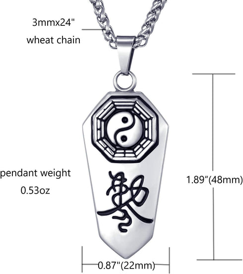 MOO&LEE Men's Stainless Steel Necklace Taoist Yin Yang Taichi Symbol Amulet Pendant with 24 Inches Link Chain...