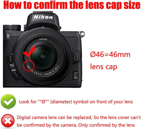 Z50 Lens Cap 46mm Compatible for Nikon Z50 w/NIKKOR Z DX 16-50mm, Compatible for Panasonic Lumix G Vario 14-42mm Lens, 2 Packs...