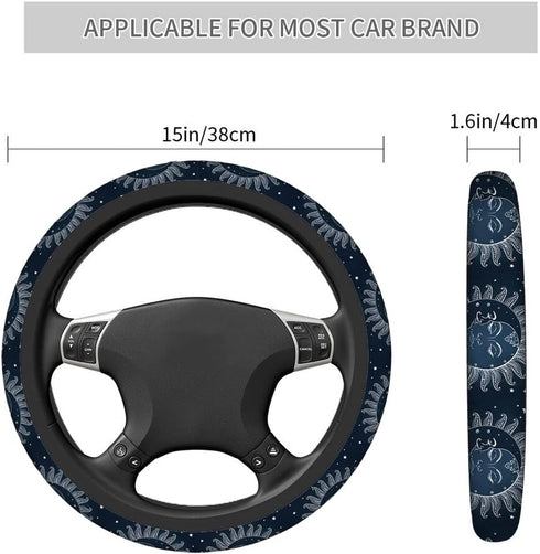 Swono Sun and Moon Universal 15" Steering Wheel Covers Abstract Human Face in Star Sky at Night Cute Car Steering Wheel Cover for Men Women Girls ...