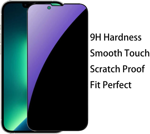 2 Pack Anti-Blue Privacy Tempered Glass Suit for iPhone 14 Plus/iPhone 13 Pro Max Anti-Spy Screen Protector Anti-Peeping Film 9H Hardness Anti-scr...