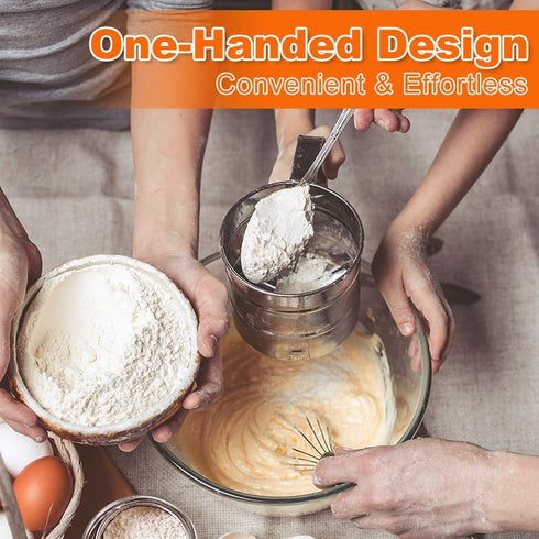 3 in1 Stainless Steel Flour Sifter for Baking 3 Cup Sifter for baking, Flour Sifter for Baking Cakes, Pastries, Pies, Cupcakes and Desserts, Powde...