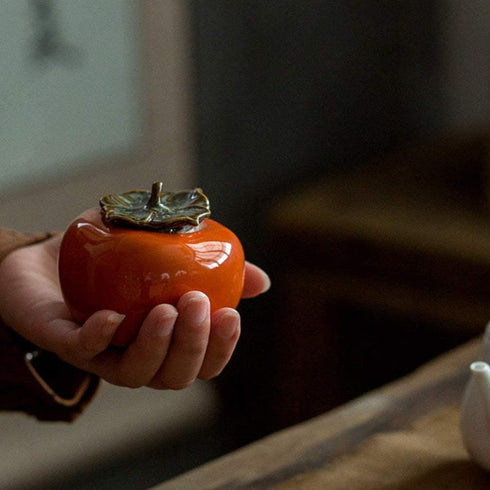 NUOBESTY Ceramics Tea Storage Containers Glazed Persimmon Loose Tea Tin Sealed Jar Food Container for Serving Tea Coffee Spice Sugar Orange...