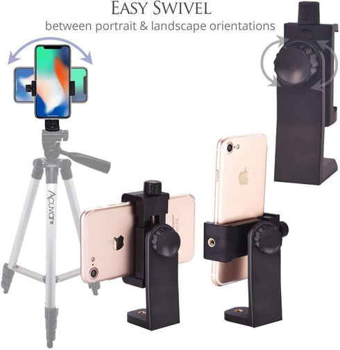 Acuvar Premium Smartphone Holder/Vertical and Horizontal Tripod Mount Adapter Rotatable Bracket with 1/4 inch Screw/Adjustable Clip for iPhone, An...
