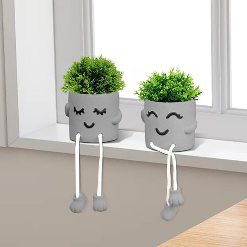 Uguisu Long Leg Planter, Cute Leg Hanging Smiley Planter, Succulent Planter, Fun Planter, Indoor Planter, Concrete Planter, Plant Planter Gift, De...