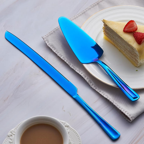 Blue Cake Knife and Server Set, 13-inch Stainless Steel Cake Cutting Set, Elegant Cake Cutter Set for Wedding, Birthday, Parties, Anniversary...