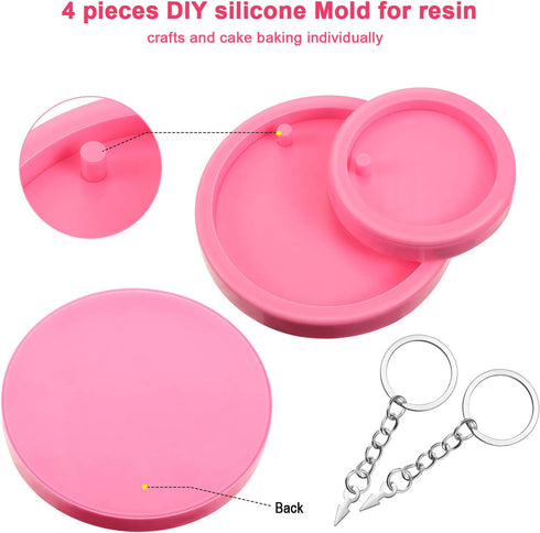 Boao 4 Pcs Round Keychain Molds Silicone Circle Epoxy Molds DIY Pendant Clay Keychain Charms Kit with 4 Key Chains Circle(7.8 cm and 5 cm Diameter...