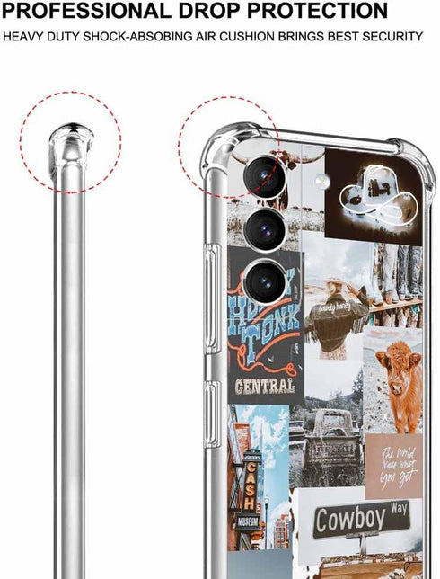 Cowboy Case Case for Galaxy S23,Retro Western Country Cowgirl Life Art Collage Phone Case for Boys Men Women,Trendy Soft TPU Case Compatible with ...
