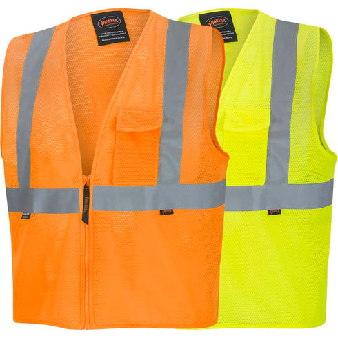 Pioneer High Visibility Tricot Mesh Zip-Up Safety Vest, Reflective Tape, Yellow/Green, Unisex, 4XL, V1060360U-4XL...
